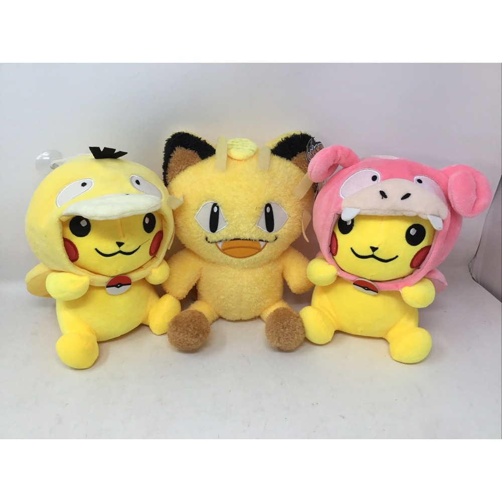 Pokemon Plush Lot Pikachu With Psyduck Slowpoke Hoodie Cosplay Meowth